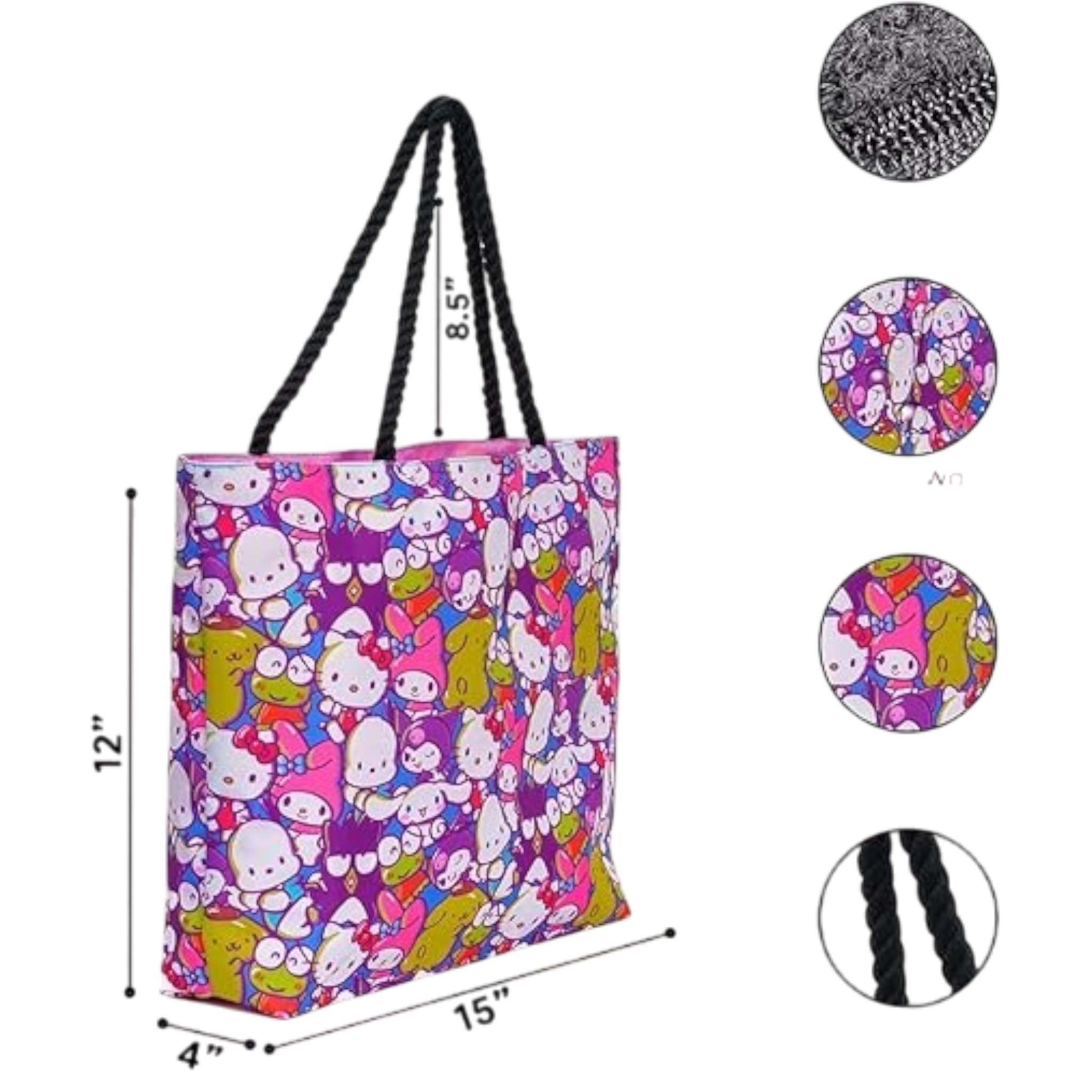 Hello Kitty Friends Tote My Melody Keroppi Pompompurin Badtz-Maru Print Bag AE Toy Box