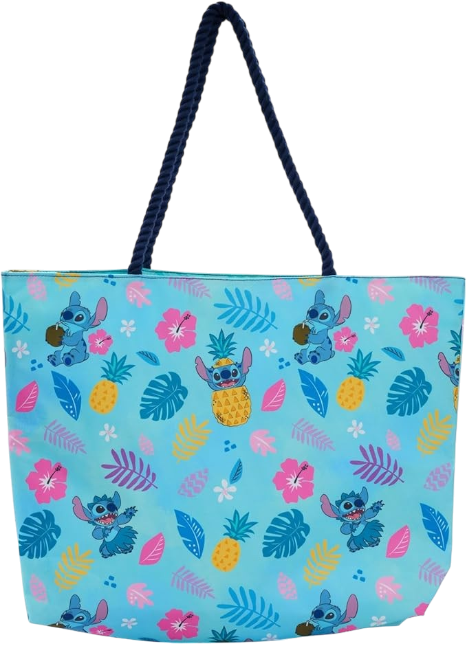 Disney Lilo & Stitch Tote Bag, Stitch Blue Hawaiian Print, Large Water-Resistant Canvas Purse AE Toy Box