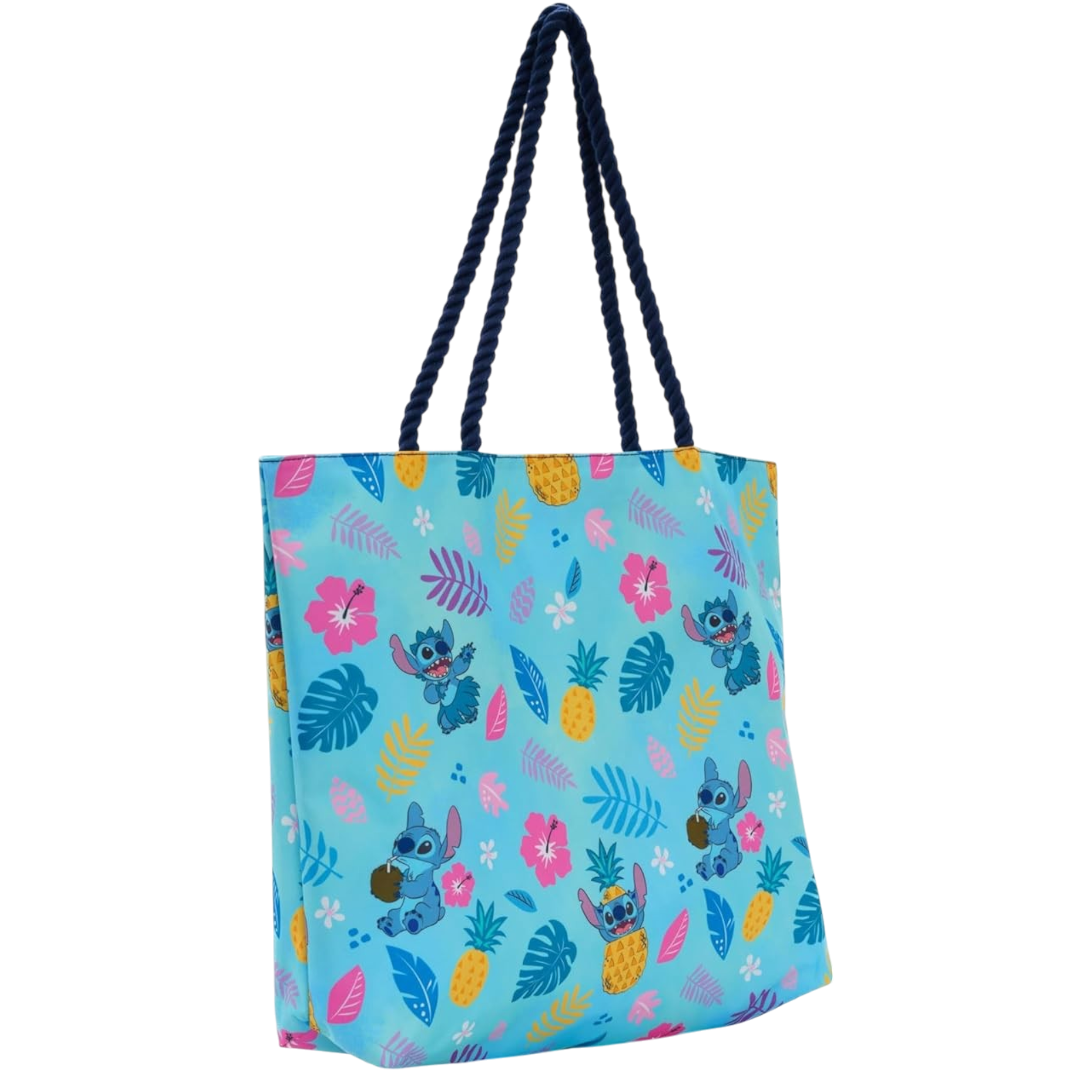Disney Lilo & Stitch Tote Bag, Stitch Blue Hawaiian Print, Large Water-Resistant Canvas Purse AE Toy Box