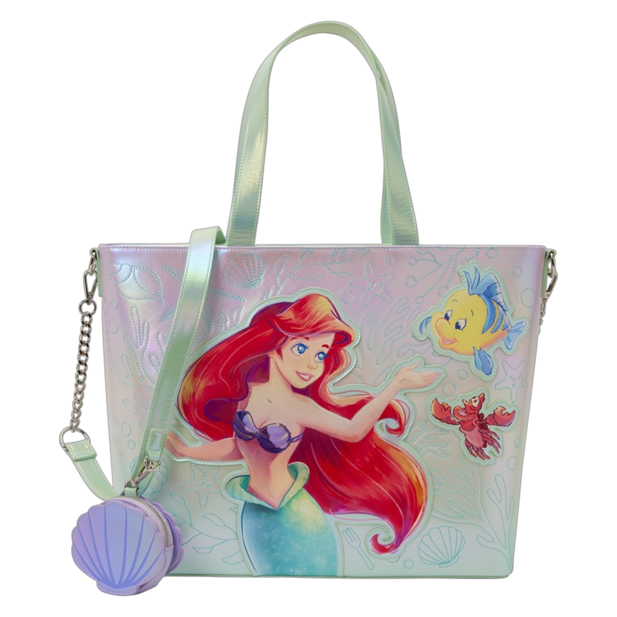 Disney The Little Mermaid Ariel, Flounder & Sebastian Tote Crossbody Bag (with Coin Bag) | AE Toy Box